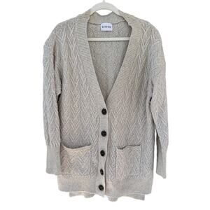 Olive + Oak Cable Knit Oatmeal Cardigan Sweater, Size M